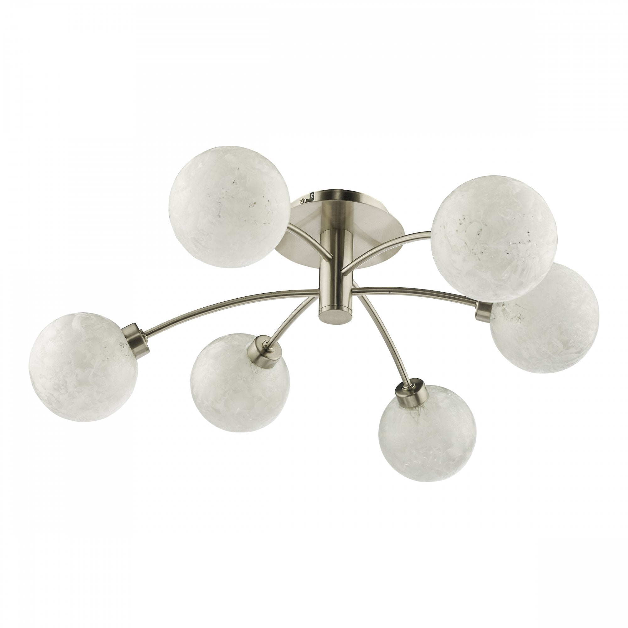 Avari 6 Light Semi Flush Ceiling Light In Satin Nickel With Frosted Globe AVA6446