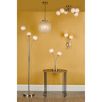 Avari 6 Light Semi Flush Ceiling Light In Satin Nickel With Frosted Globe AVA6446