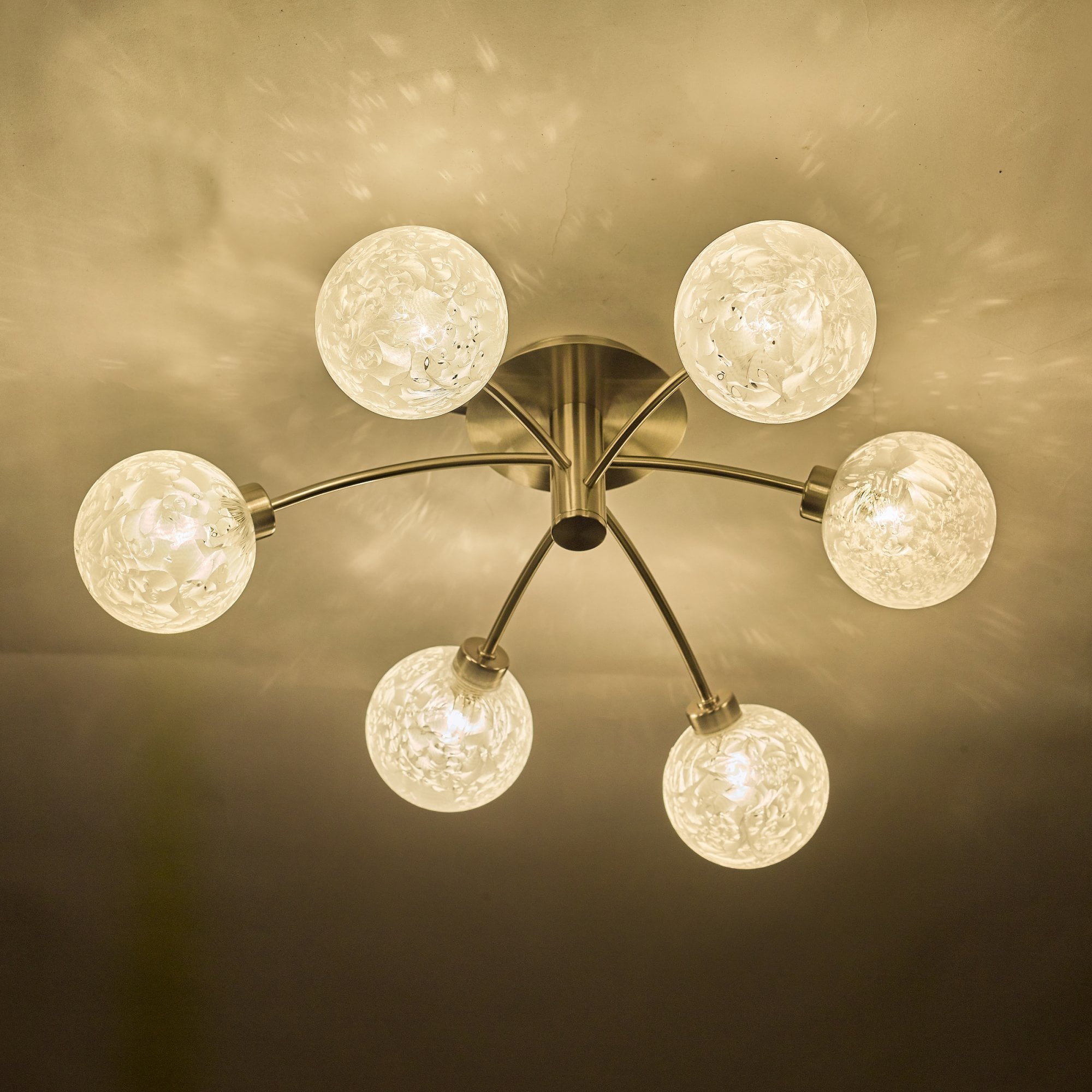 Avari 6 Light Semi Flush Ceiling Light In Satin Nickel With Frosted Globe AVA6446