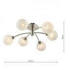 Avari 6 Light Semi Flush Ceiling Light In Satin Nickel With Frosted Globe AVA6446