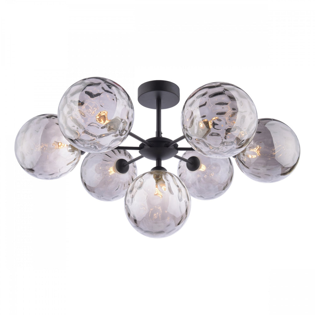 Cohen 7 Light Semi Flush Ceiling Light In Black With Smoked Glass COH3422-10