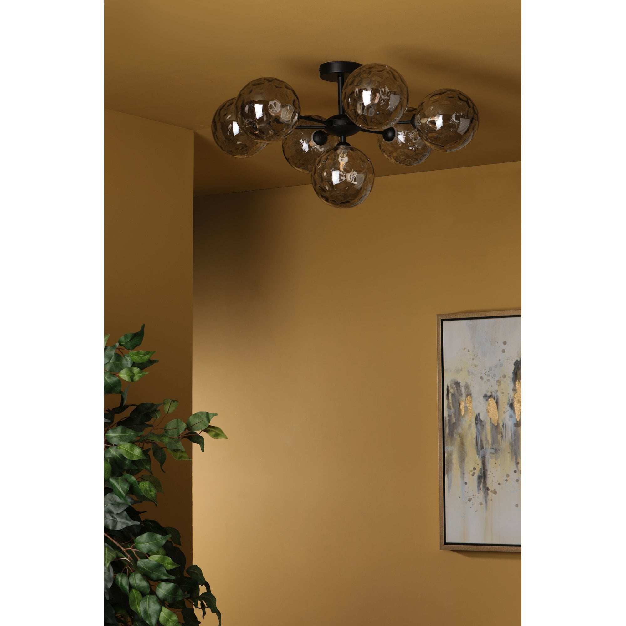 Cohen 7 Light Semi Flush Ceiling Light In Black With Smoked Glass COH3422-10
