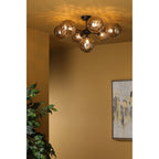 Cohen 7 Light Semi Flush Ceiling Light In Black With Smoked Glass COH3422-10