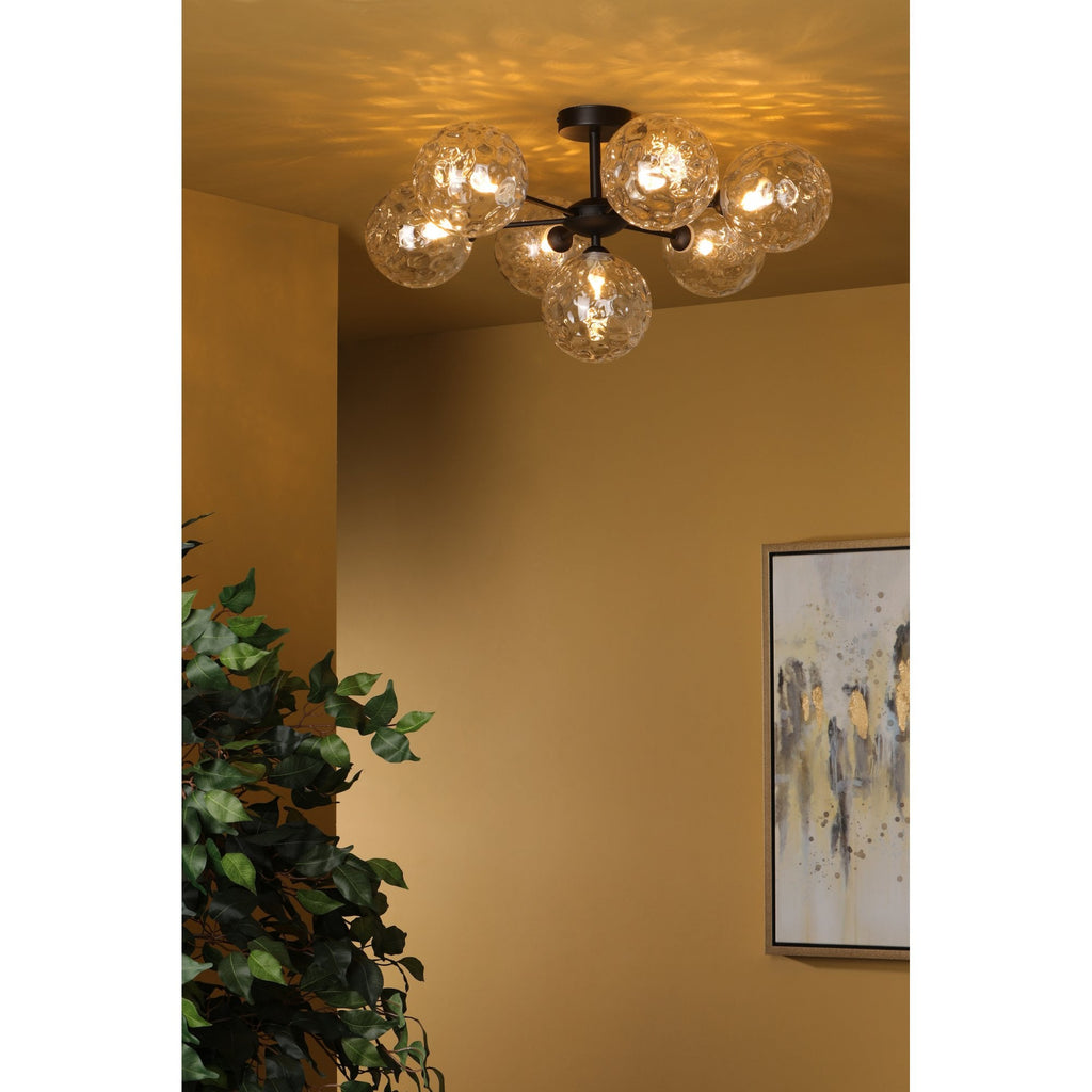 Cohen 7 Light Semi Flush Ceiling Light In Black With Clear Glass COH3422-12
