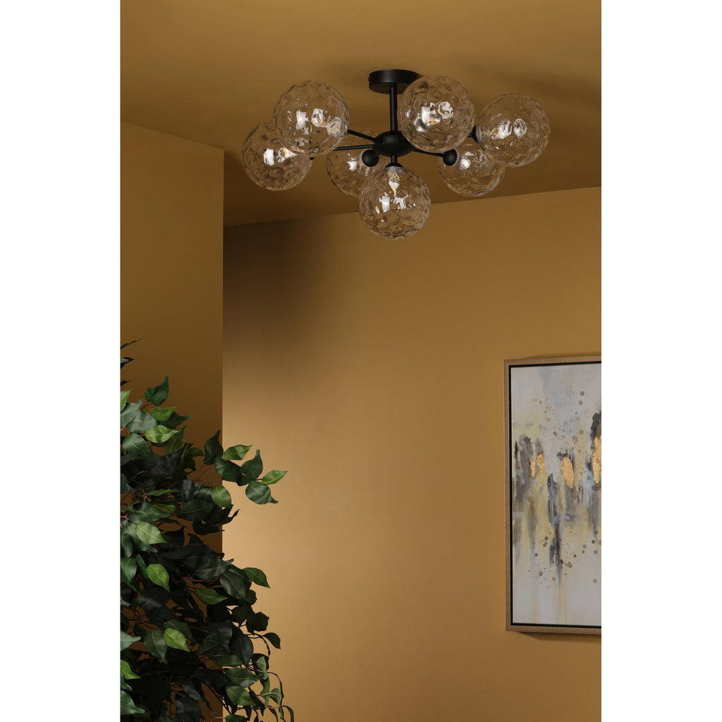 Cohen 7 Light Semi Flush Ceiling Light In Black With Clear Glass COH3422-12
