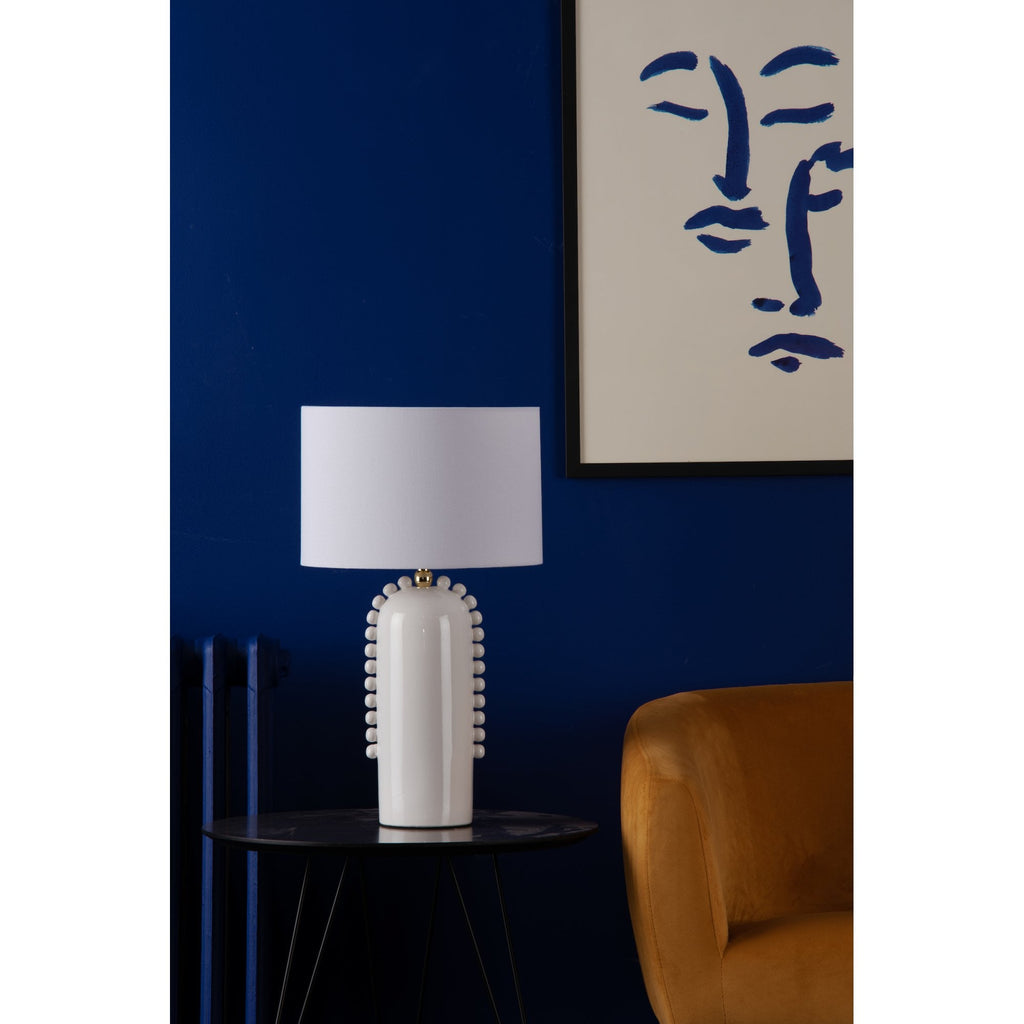 Dolce Modern Table Lamp In White Ceramic With Cotton Shade DOL4202