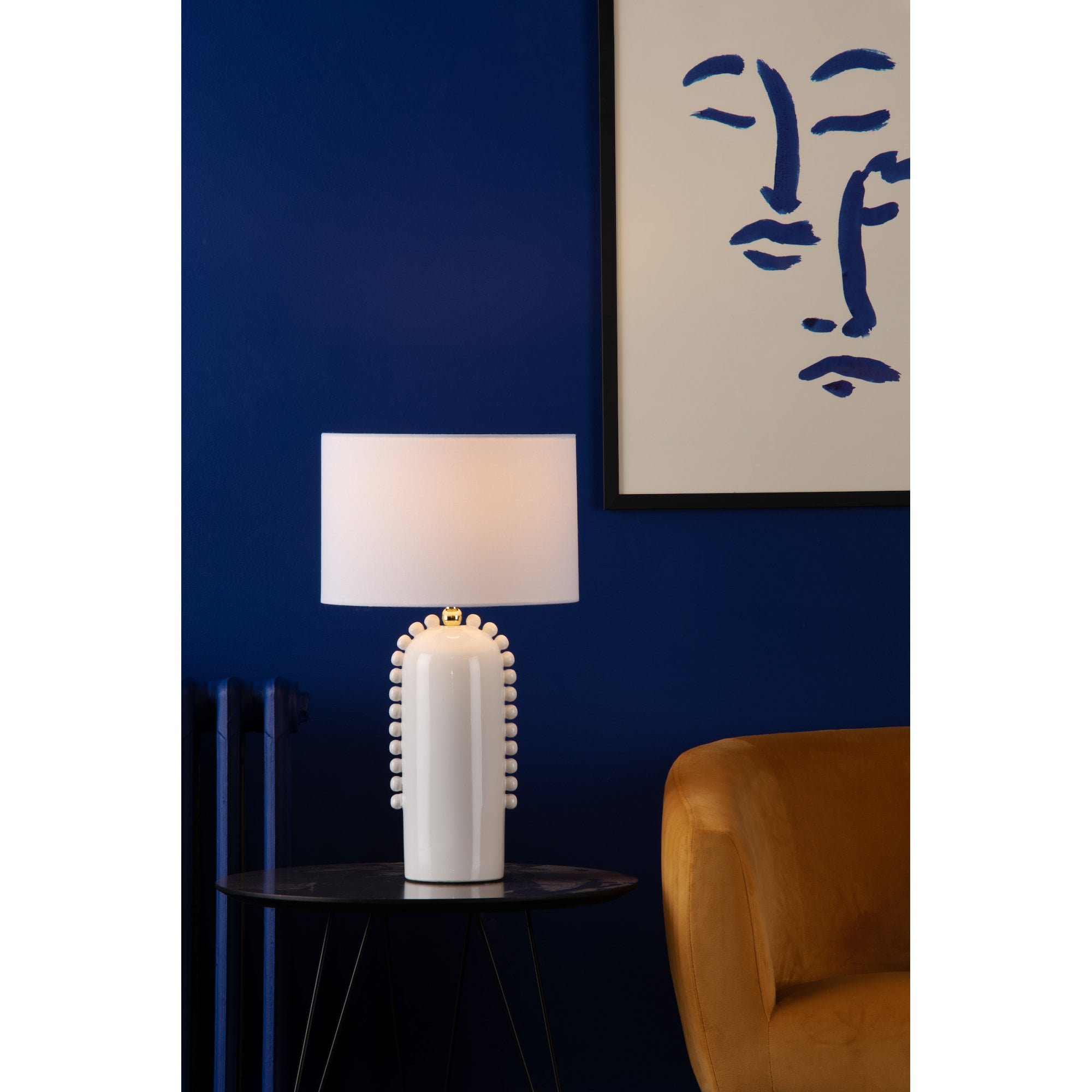 Dolce Modern Table Lamp In White Ceramic With Cotton Shade DOL4202