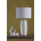 Dolce Modern Table Lamp In White Ceramic With Cotton Shade DOL4202
