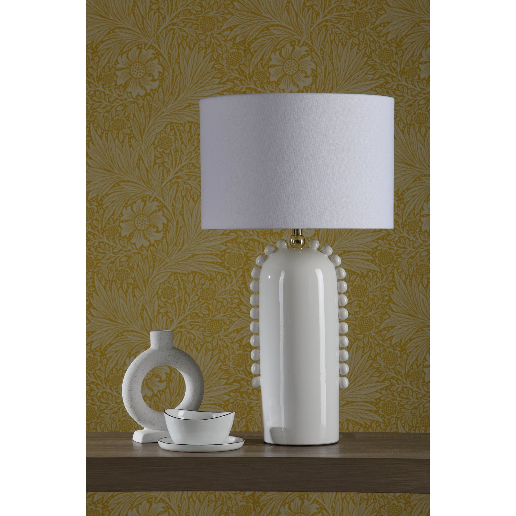 Dolce Modern Table Lamp In White Ceramic With Cotton Shade DOL4202