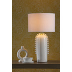 Dolce Modern Table Lamp In White Ceramic With Cotton Shade DOL4202