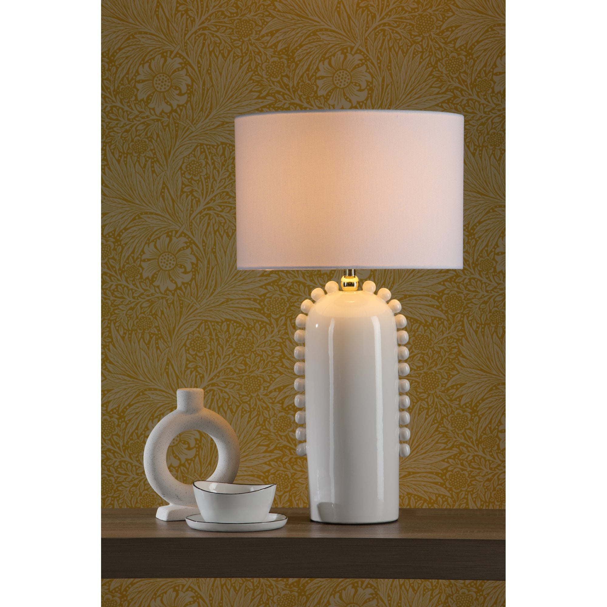 Dolce Modern Table Lamp In White Ceramic With Cotton Shade DOL4202