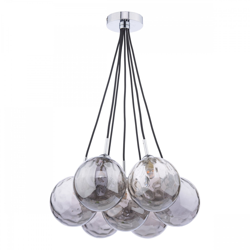 Elpis 7 Light Cluster Ceiling Pendant In Polished Chrome With Smoked Glass Shades ELP342-10