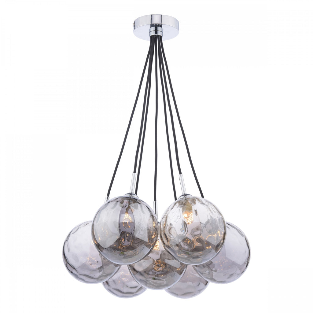 Elpis 7 Light Cluster Ceiling Pendant In Polished Chrome With Smoked Glass Shades ELP342-10