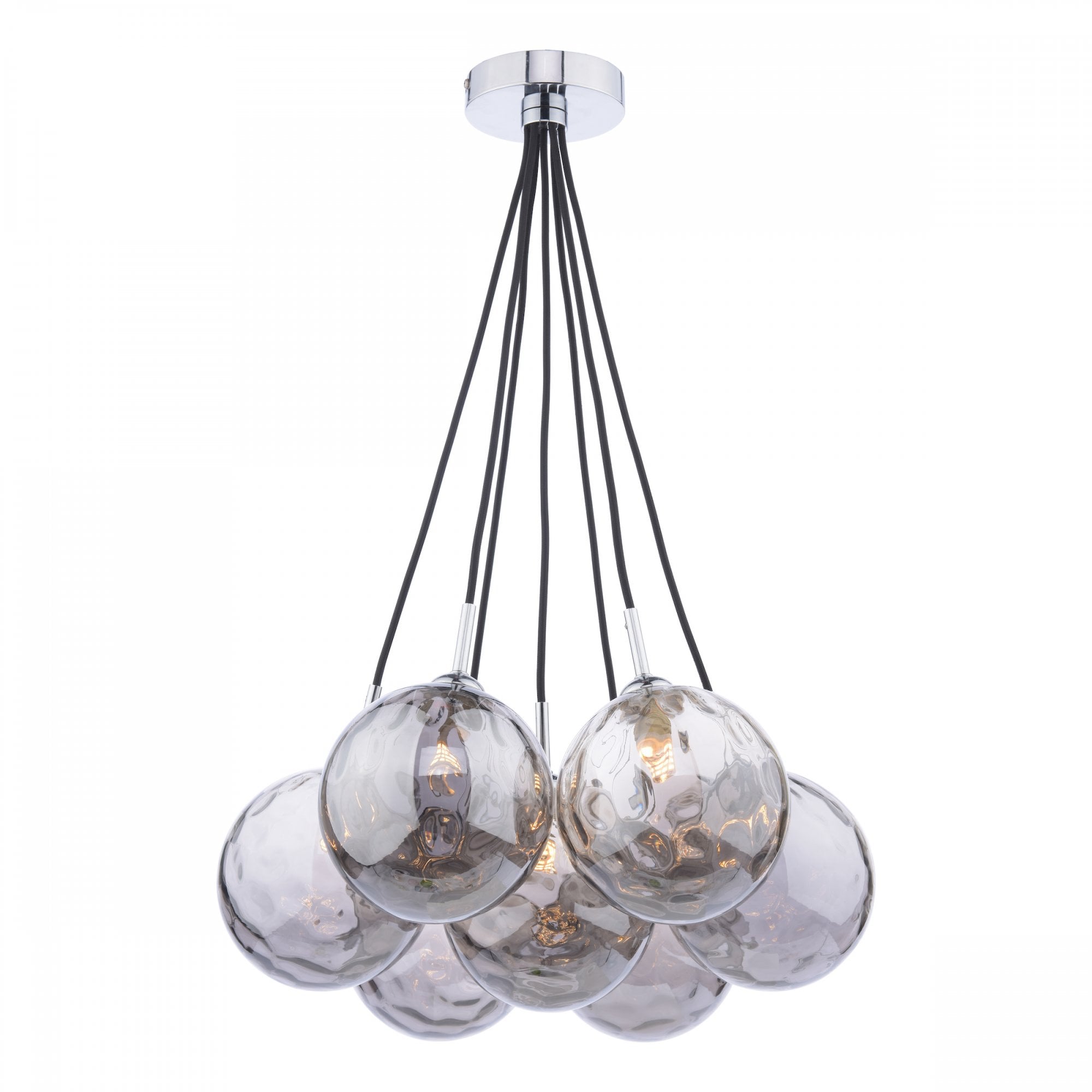 Elpis 7 Light Cluster Ceiling Pendant In Polished Chrome With Smoked Glass Shades ELP342-10