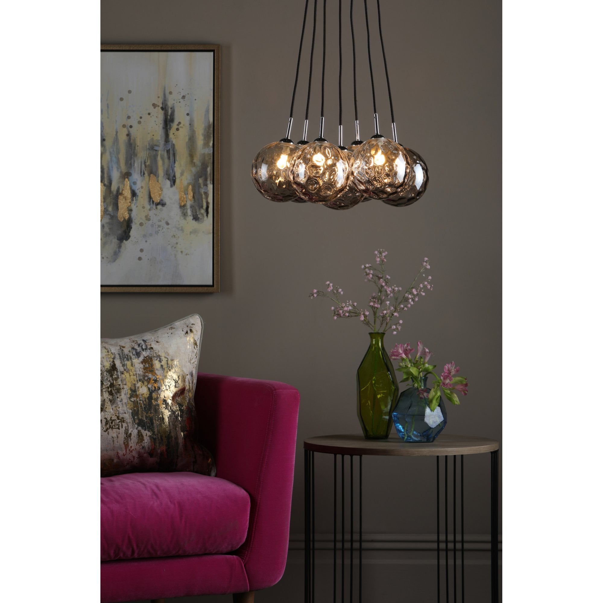 Elpis 7 Light Cluster Ceiling Pendant In Polished Chrome With Smoked Glass Shades ELP342-10