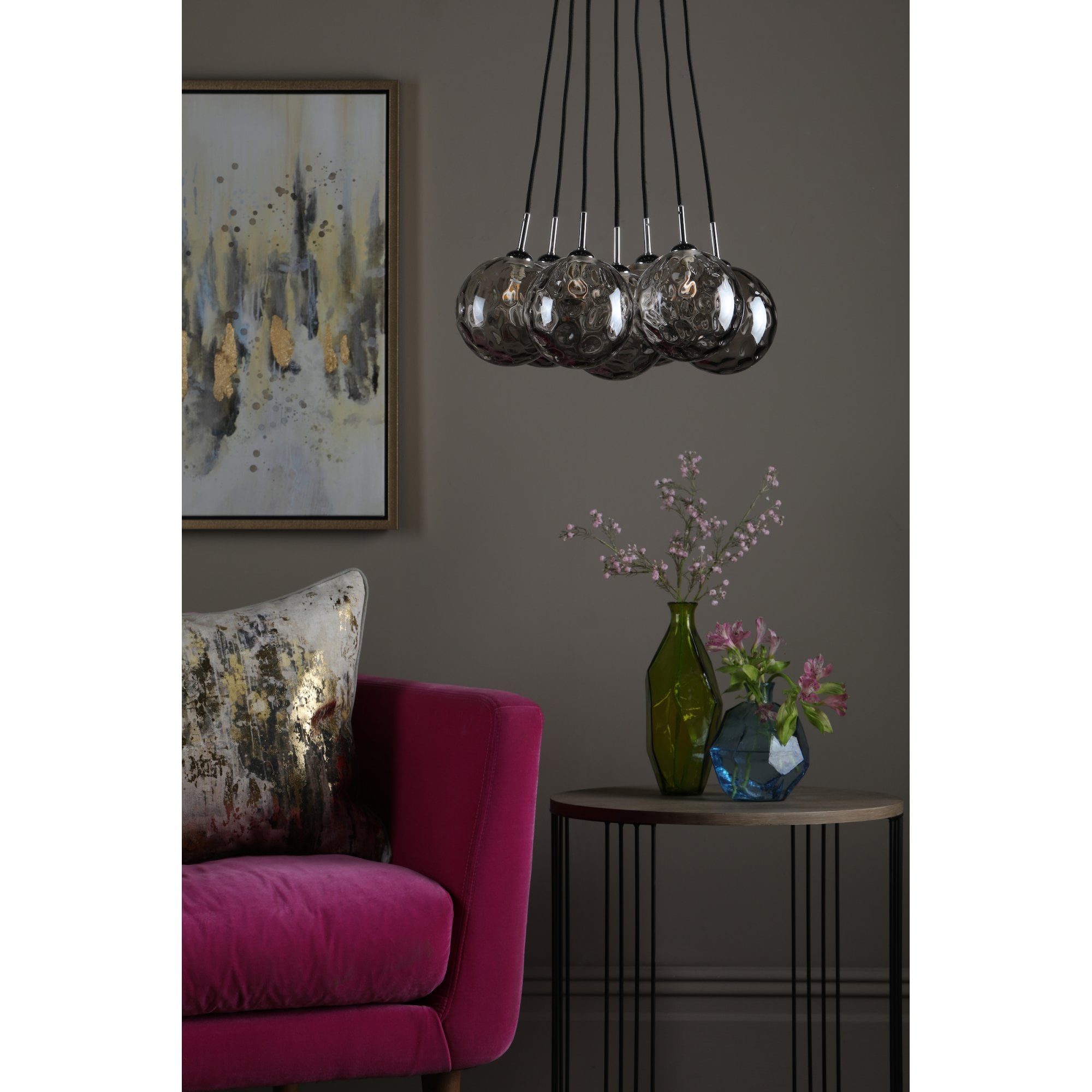 Elpis 7 Light Cluster Ceiling Pendant In Polished Chrome With Smoked Glass Shades ELP342-10