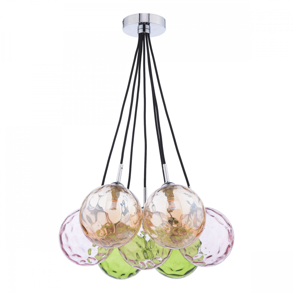 Elpis 7 Light Cluster Ceiling Pendant In Polished Chrome With Mixed Glass Shades ELP342-MIX