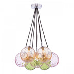 Elpis 7 Light Cluster Ceiling Pendant In Polished Chrome With Mixed Glass Shades ELP342-MIX