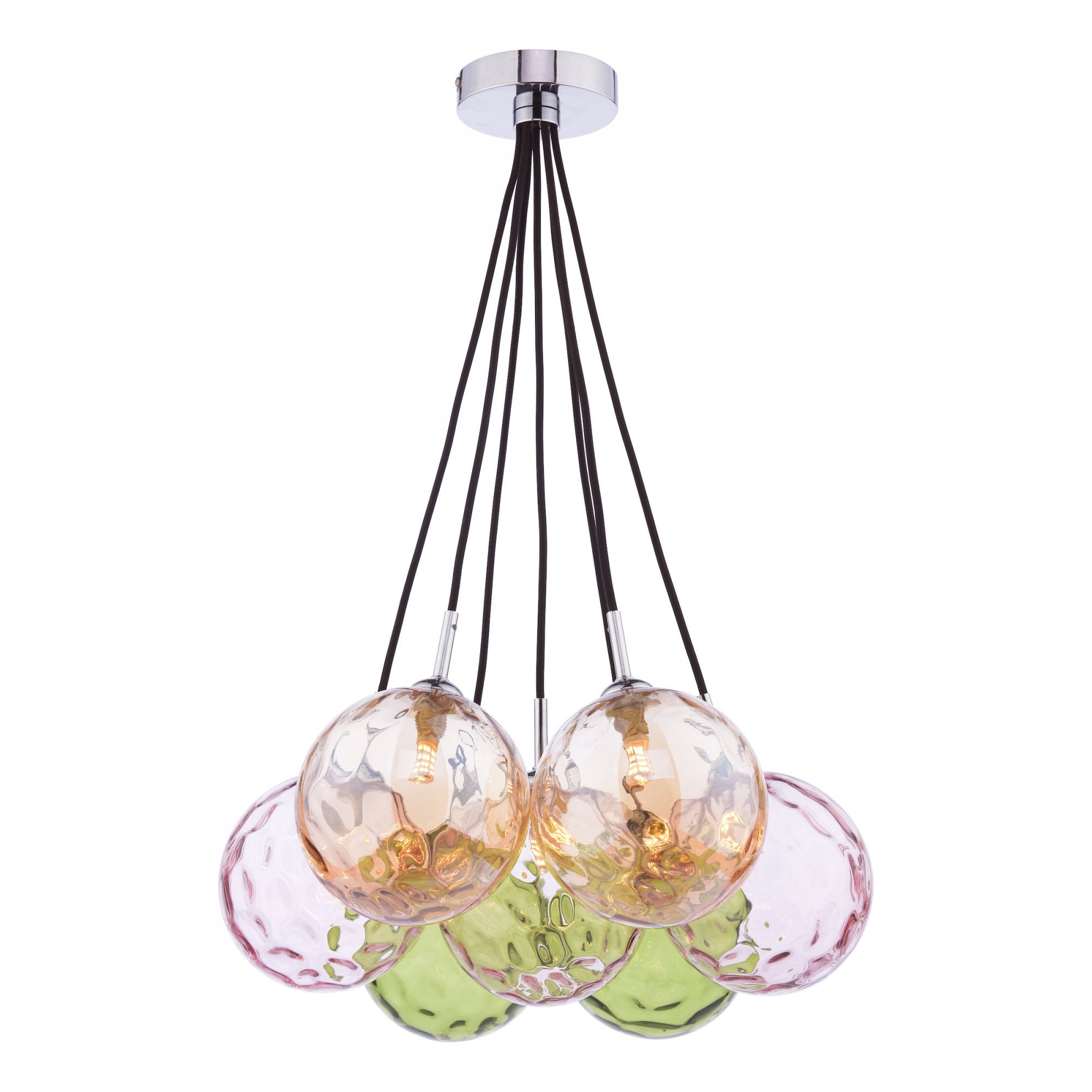 Elpis 7 Light Cluster Ceiling Pendant In Polished Chrome With Mixed Glass Shades ELP342-MIX