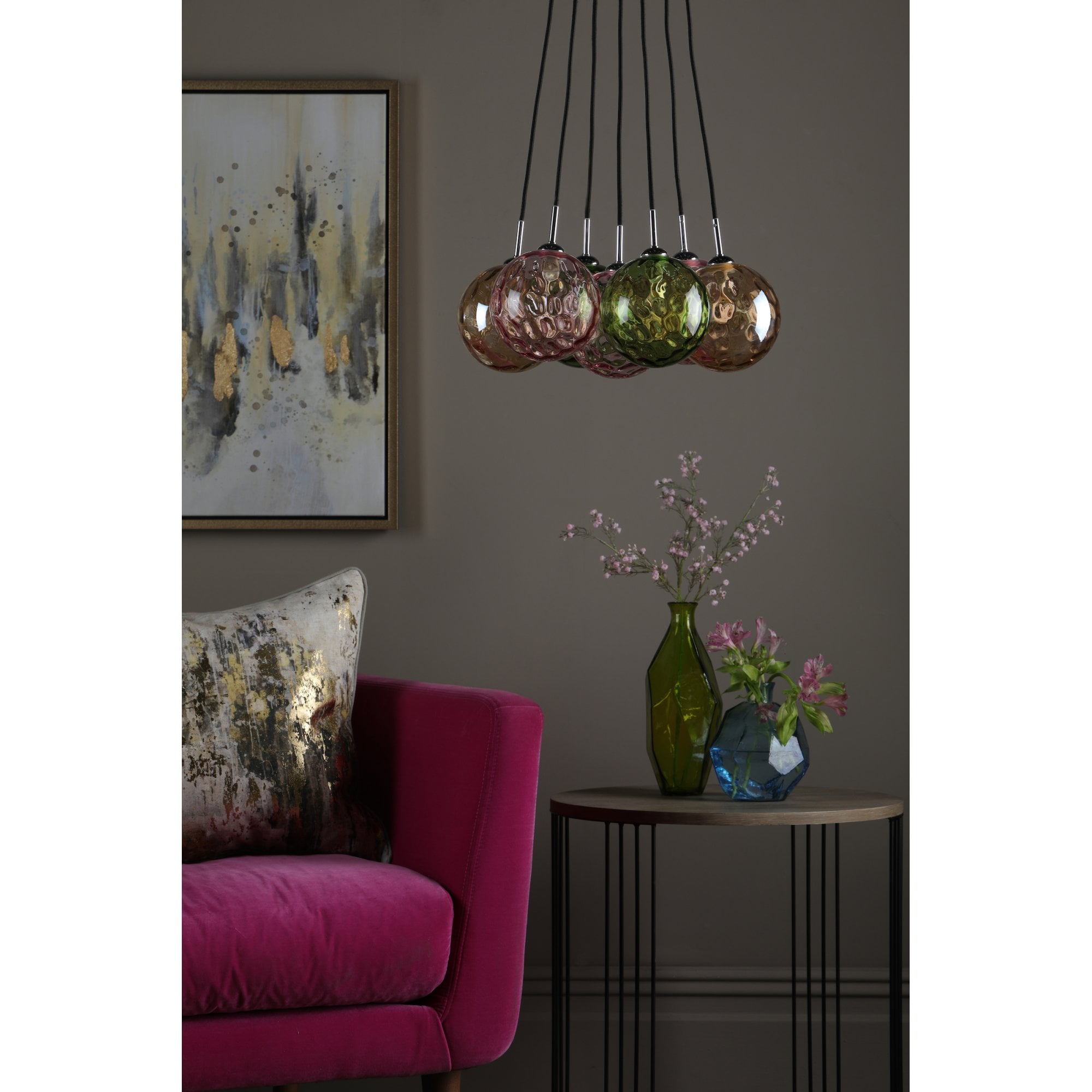 Elpis 7 Light Cluster Ceiling Pendant In Polished Chrome With Mixed Glass Shades ELP342-MIX