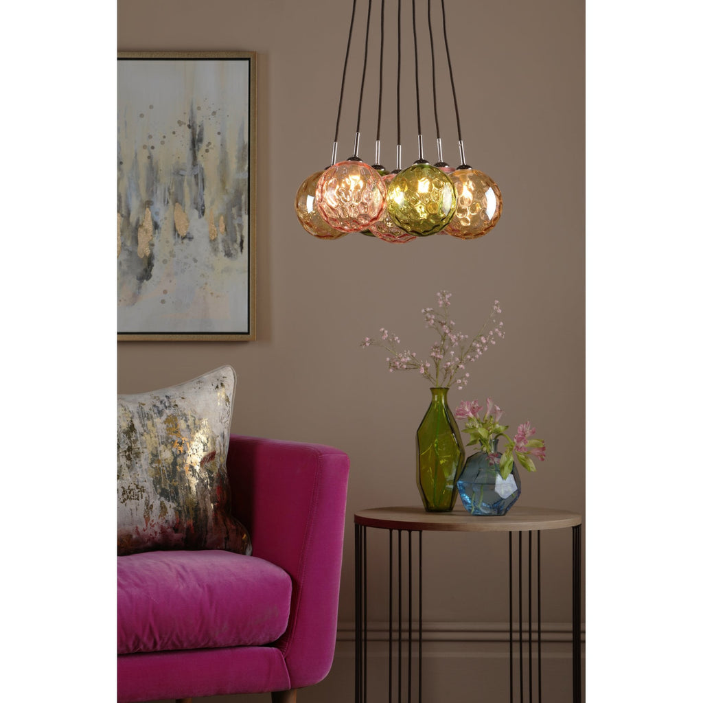 Elpis 7 Light Cluster Ceiling Pendant In Polished Chrome With Mixed Glass Shades ELP342-MIX