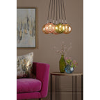 Elpis 7 Light Cluster Ceiling Pendant In Polished Chrome With Mixed Glass Shades ELP342-MIX