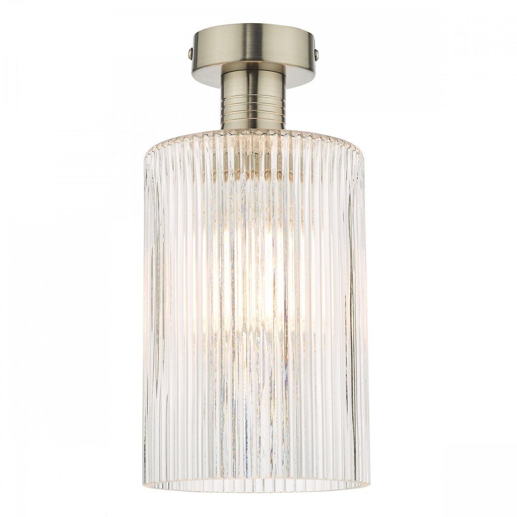 Emerson Semi Flush Ceiling Light In Antique Chrome With Cylinder Ribbed Glass EME4861-E01