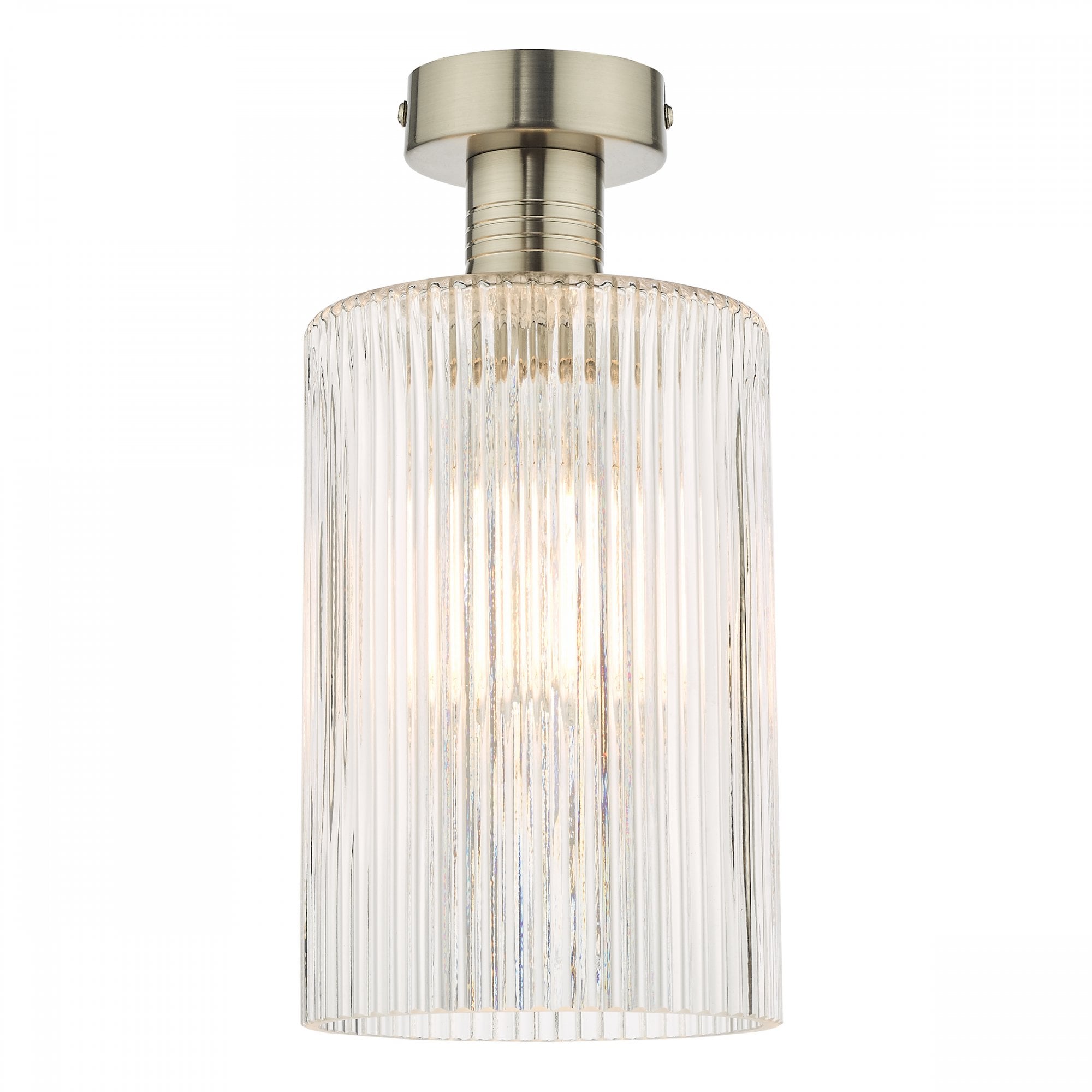 Emerson Semi Flush Ceiling Light In Antique Chrome With Cylinder Ribbed Glass EME4861-E01