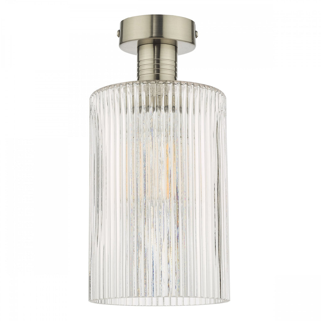 Emerson Semi Flush Ceiling Light In Antique Chrome With Cylinder Ribbed Glass EME4861-E01