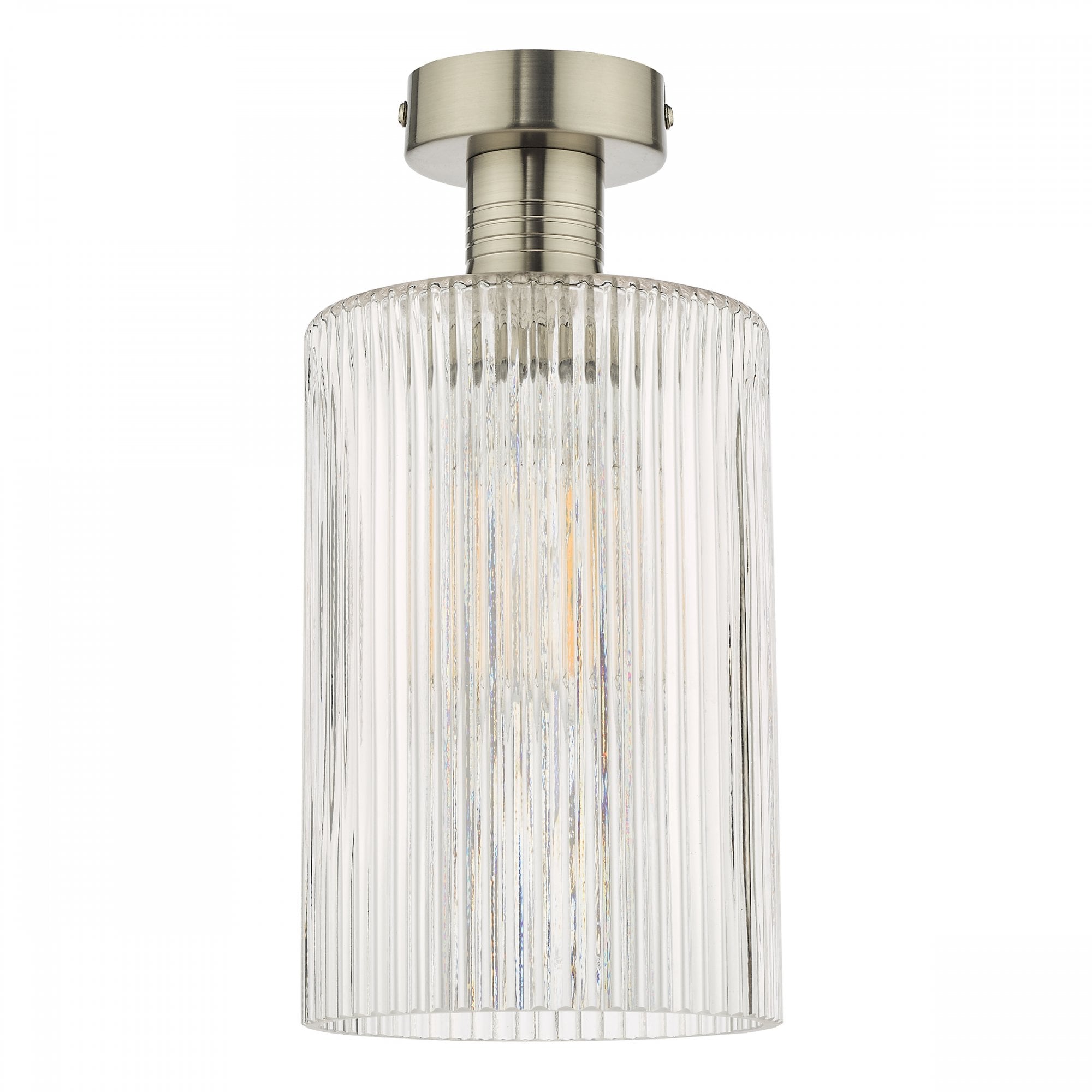 Emerson Semi Flush Ceiling Light In Antique Chrome With Cylinder Ribbed Glass EME4861-E01