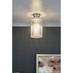 Emerson Semi Flush Ceiling Light In Antique Chrome With Cylinder Ribbed Glass EME4861-E01