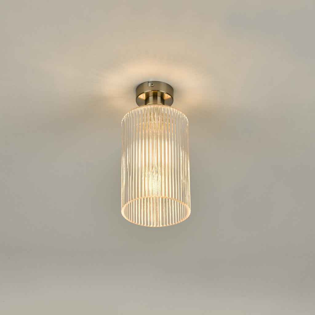 Emerson Semi Flush Ceiling Light In Antique Chrome With Cylinder Ribbed Glass EME4861-E01