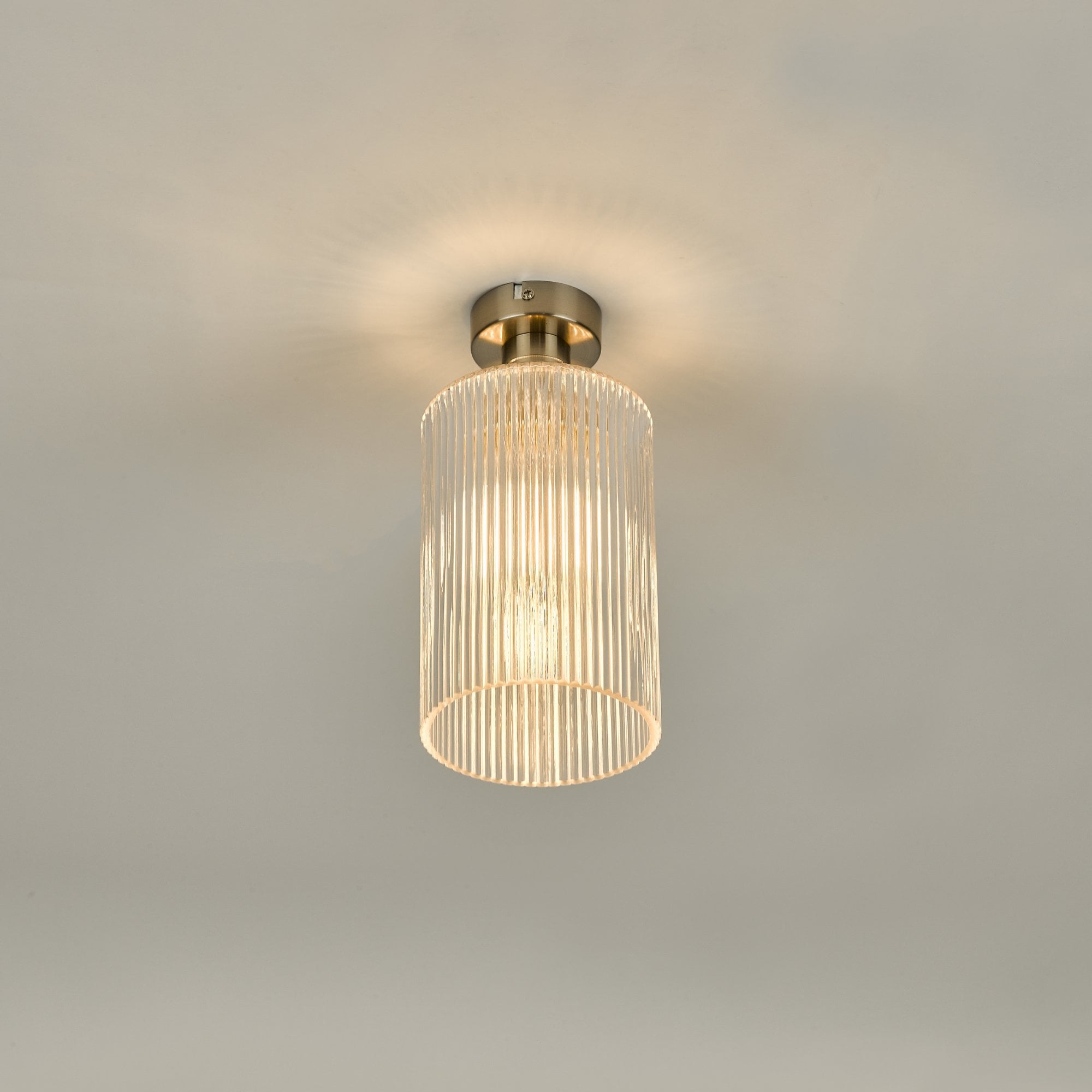 Emerson Semi Flush Ceiling Light In Antique Chrome With Cylinder Ribbed Glass EME4861-E01
