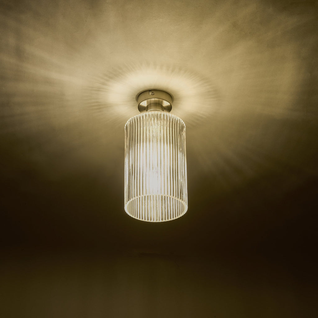 Emerson Semi Flush Ceiling Light In Antique Chrome With Cylinder Ribbed Glass EME4861-E01