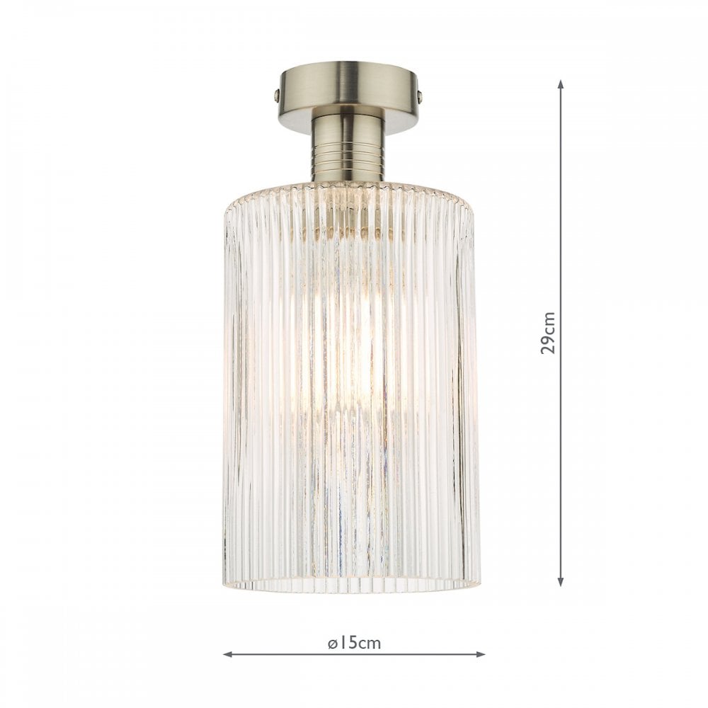 Emerson Semi Flush Ceiling Light In Antique Chrome With Cylinder Ribbed Glass EME4861-E01