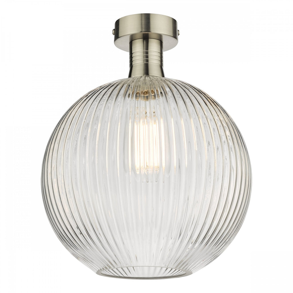 Emerson Semi Flush Ceiling Light In Antique Chrome With Round Ribbed Glass EME4861-E02