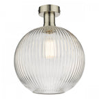 Emerson Semi Flush Ceiling Light In Antique Chrome With Round Ribbed Glass EME4861-E02
