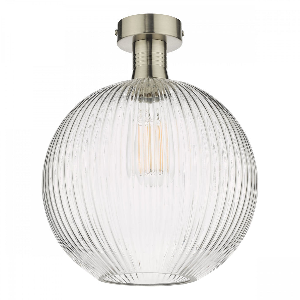 Emerson Semi Flush Ceiling Light In Antique Chrome With Round Ribbed Glass EME4861-E02