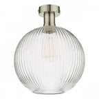 Emerson Semi Flush Ceiling Light In Antique Chrome With Round Ribbed Glass EME4861-E02