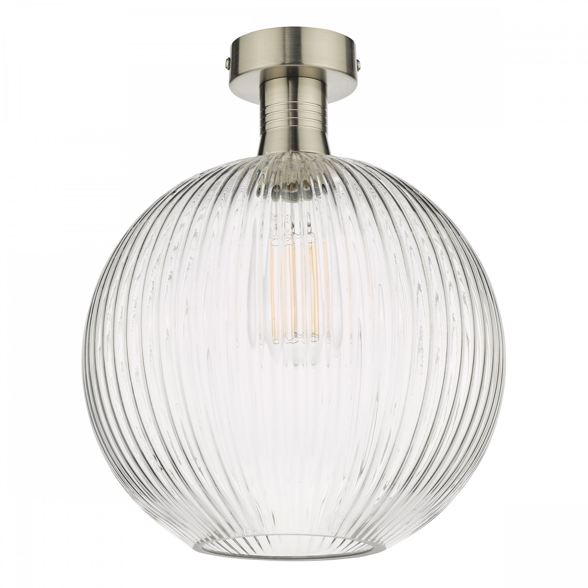 Emerson Semi Flush Ceiling Light In Antique Chrome With Round Ribbed Glass EME4861-E02