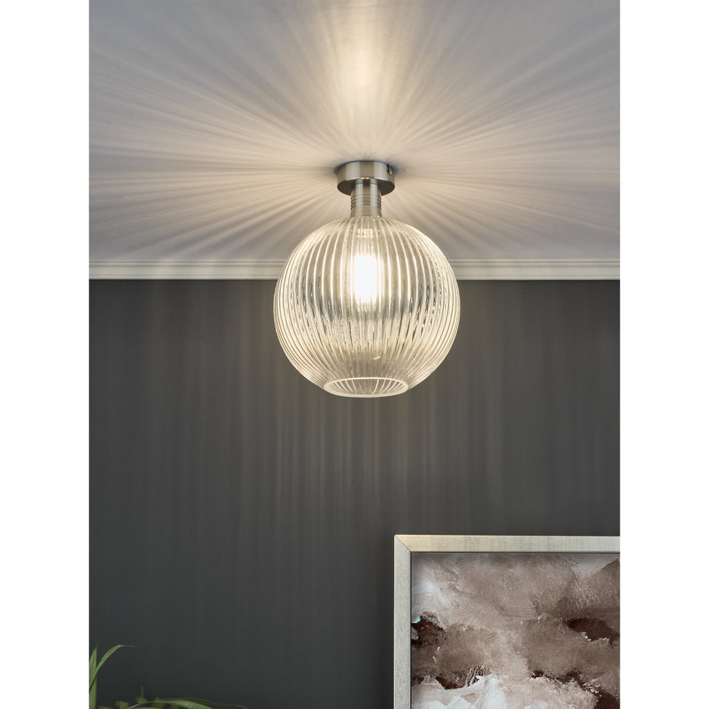 Emerson Semi Flush Ceiling Light In Antique Chrome With Round Ribbed Glass EME4861-E02