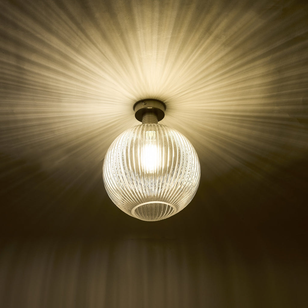Emerson Semi Flush Ceiling Light In Antique Chrome With Round Ribbed Glass EME4861-E02