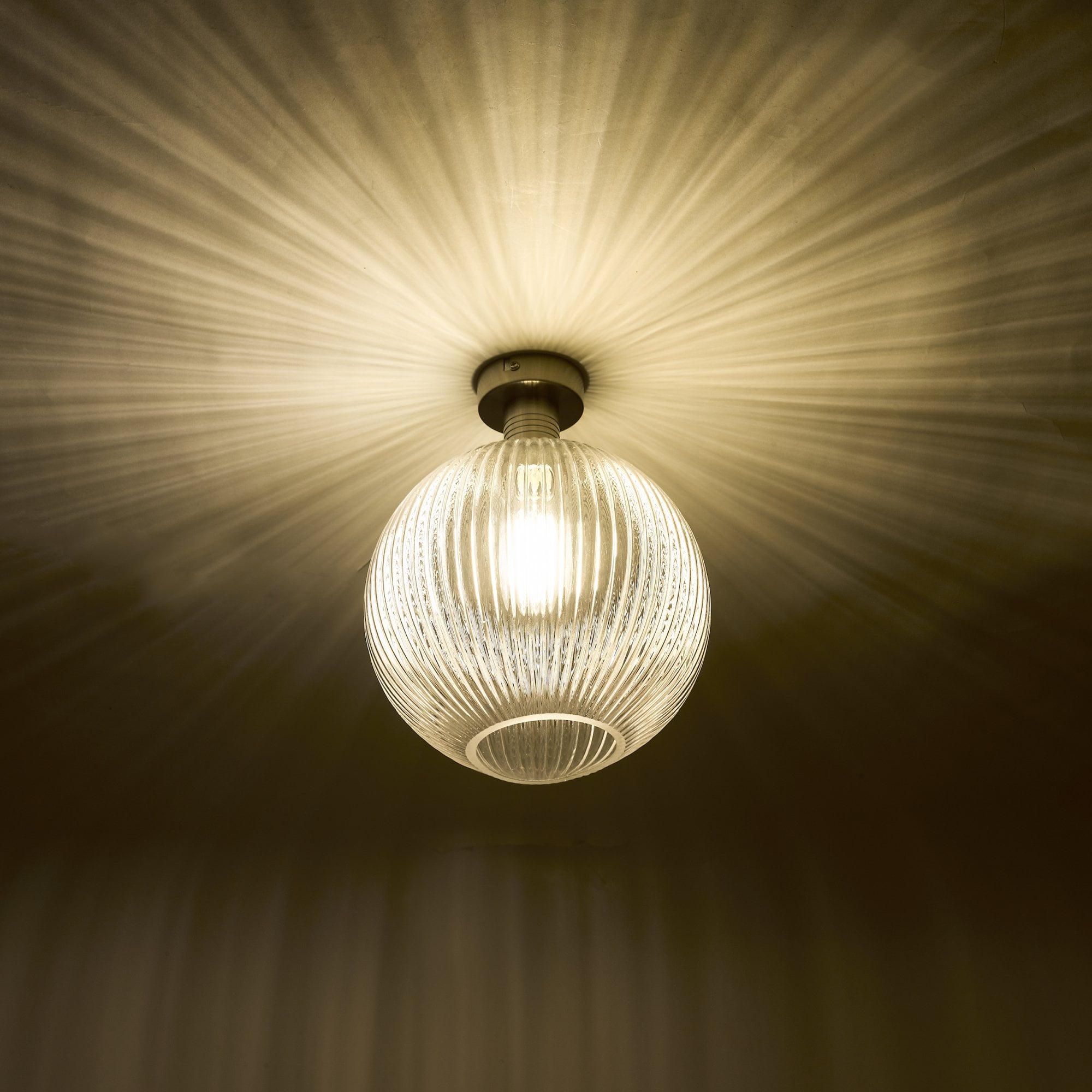 Emerson Semi Flush Ceiling Light In Antique Chrome With Round Ribbed Glass EME4861-E02