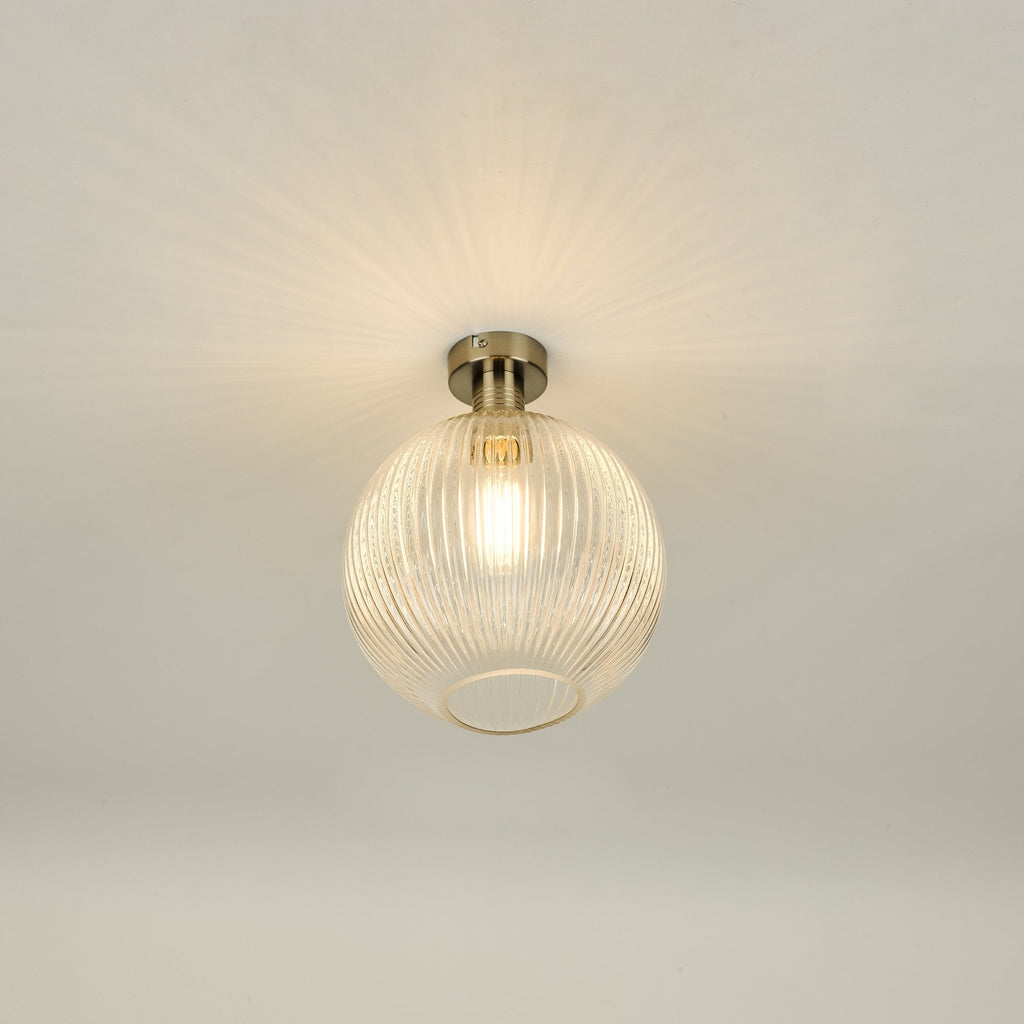 Emerson Semi Flush Ceiling Light In Antique Chrome With Round Ribbed Glass EME4861-E02