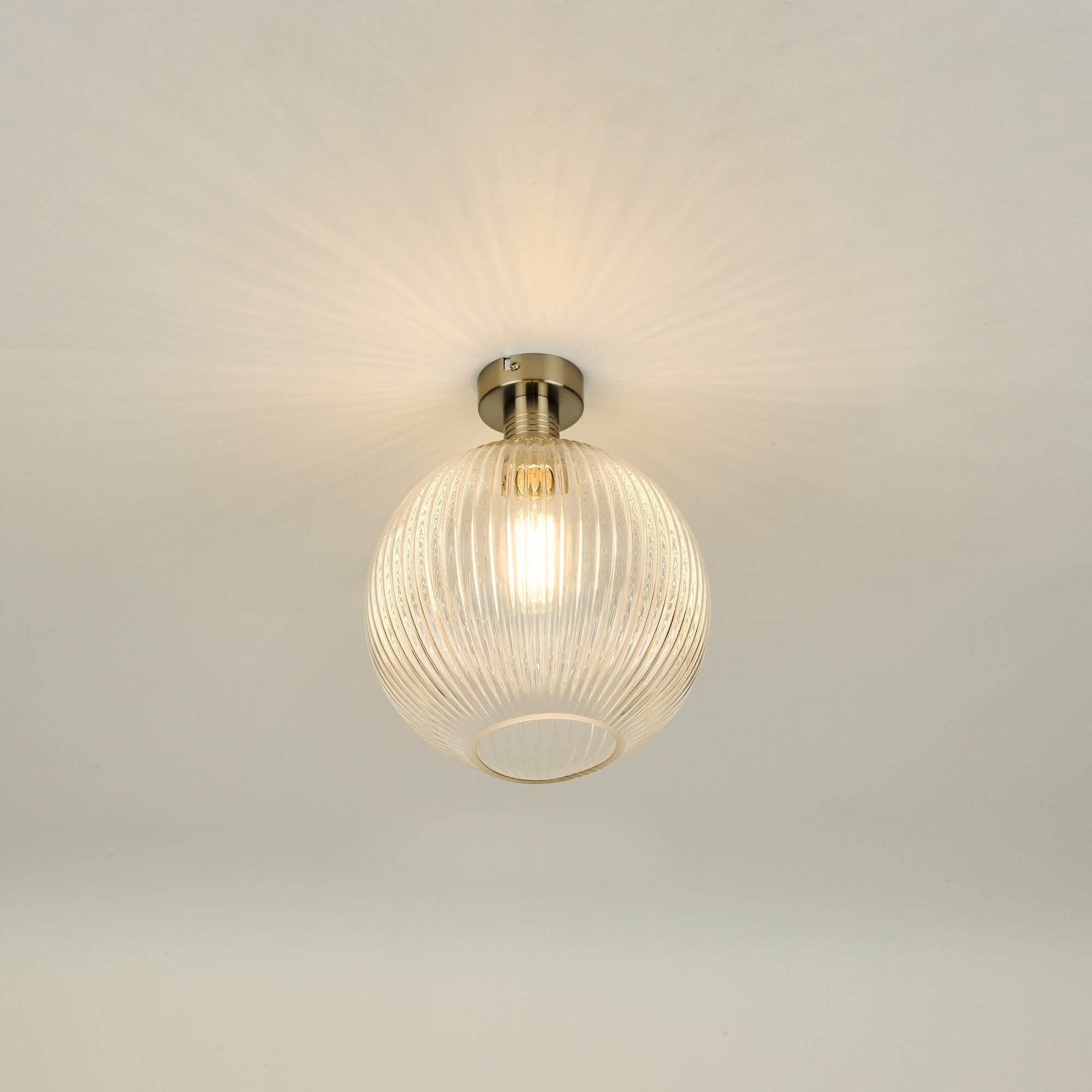 Emerson Semi Flush Ceiling Light In Antique Chrome With Round Ribbed Glass EME4861-E02