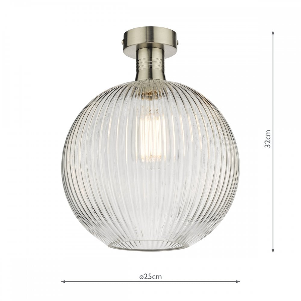 Emerson Semi Flush Ceiling Light In Antique Chrome With Round Ribbed Glass EME4861-E02