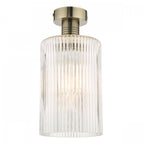 Emerson Semi Flush Ceiling Light In Antique Brass With Cylinder Ribbed Glass EME4875-E01