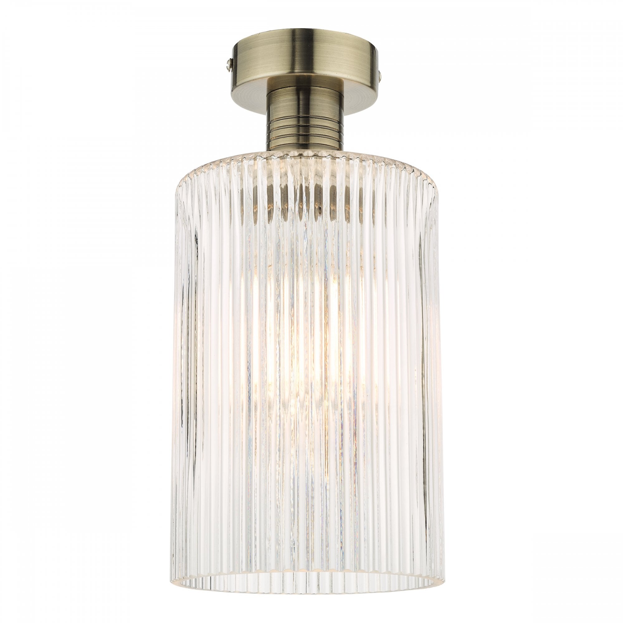 Emerson Semi Flush Ceiling Light In Antique Brass With Cylinder Ribbed Glass EME4875-E01