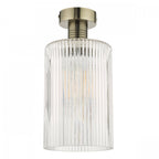 Emerson Semi Flush Ceiling Light In Antique Brass With Cylinder Ribbed Glass EME4875-E01