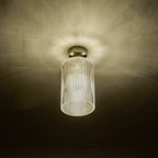 Emerson Semi Flush Ceiling Light In Antique Brass With Cylinder Ribbed Glass EME4875-E01